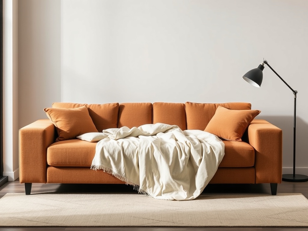 Caramel Brown Fabric Sofa Bed