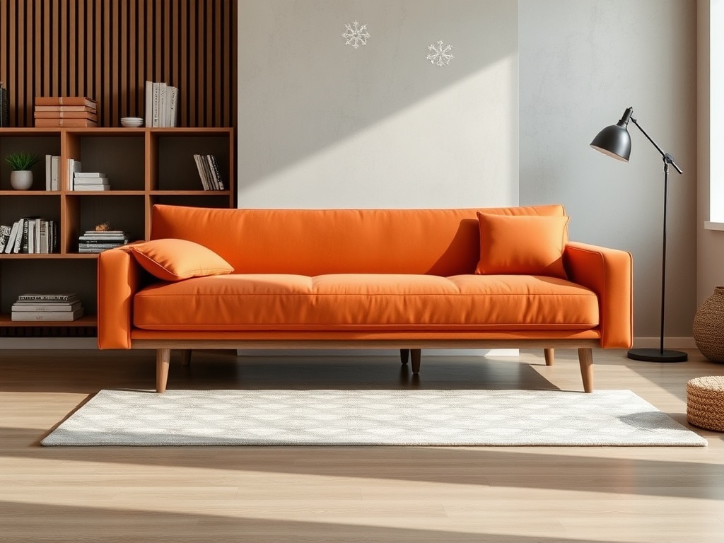Terracotta Sofa Bed with Wooden Frame