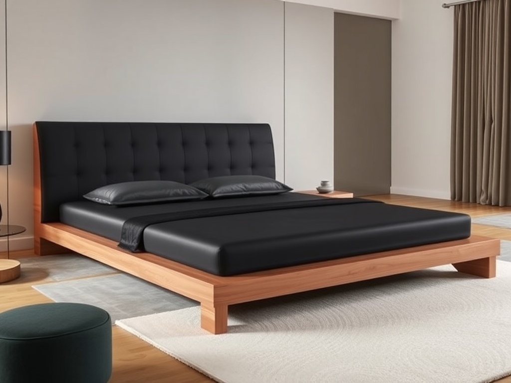 Bed - Modern Platform Black Upholstered