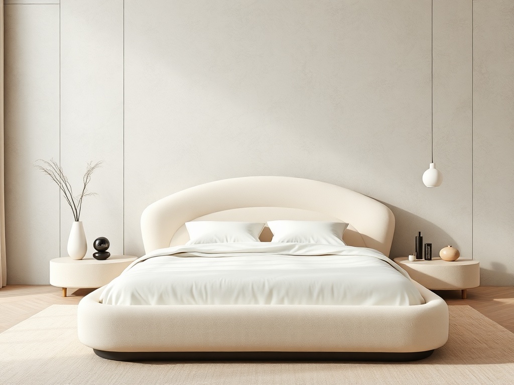 Bed - Curved Cream Contemporary