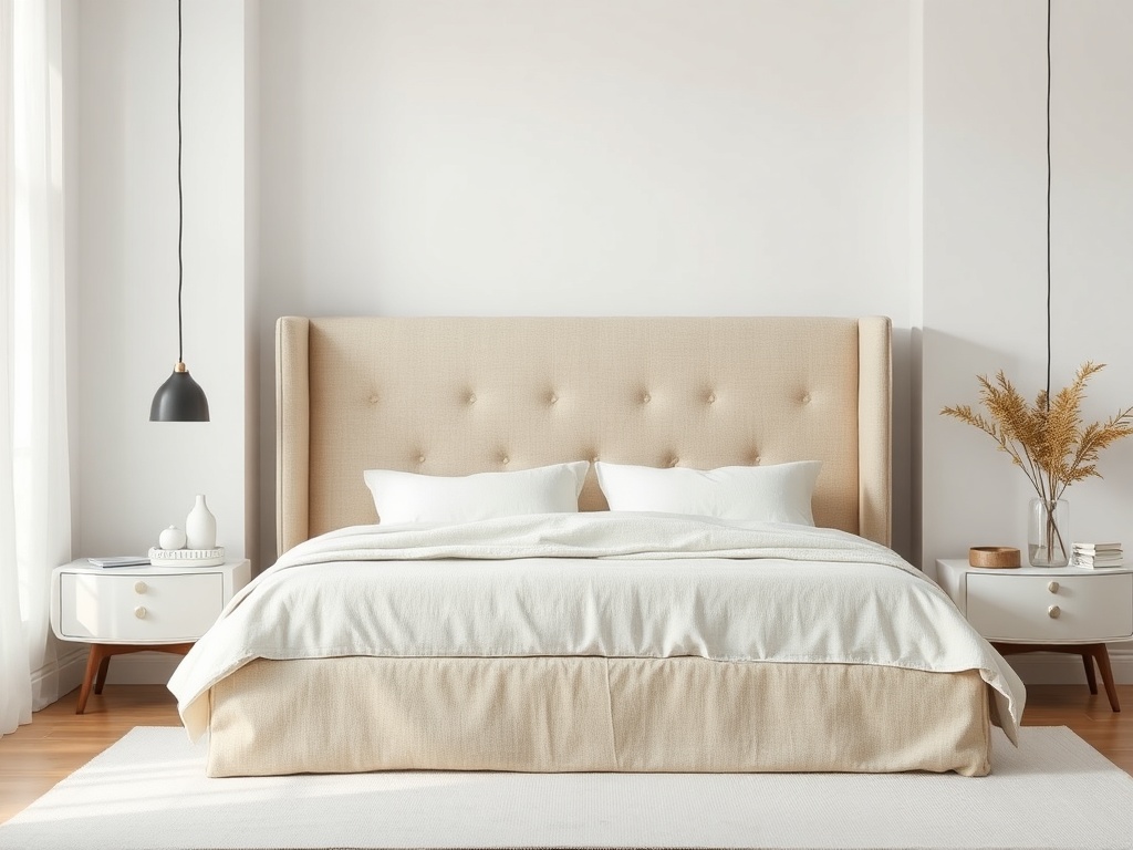Bed - Linen Beige Scandinavian