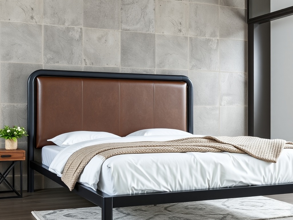 Bed - Industrial Metal Gray Leather