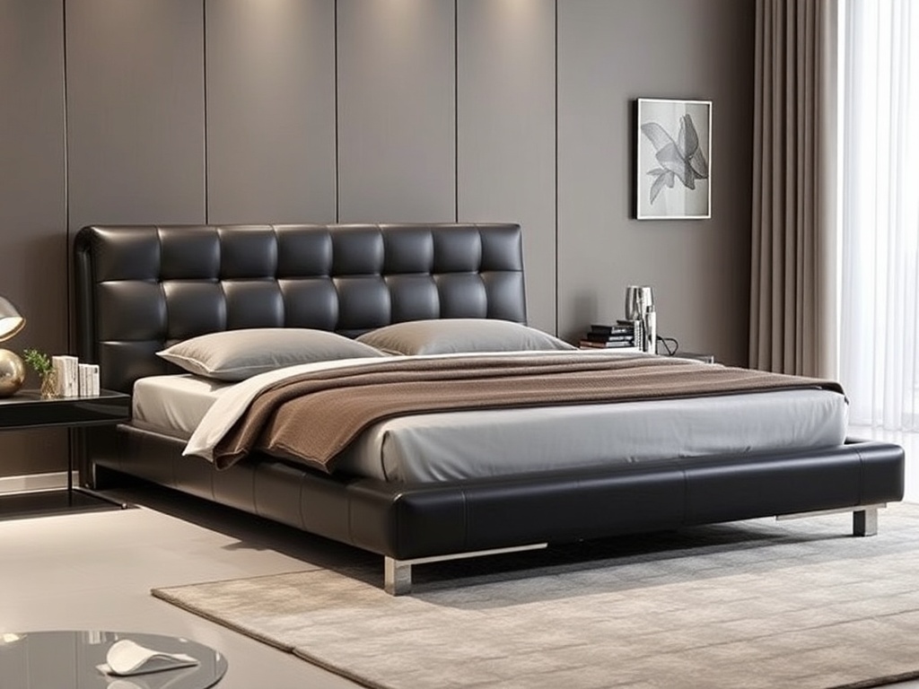 Bed - Leather Black Modern