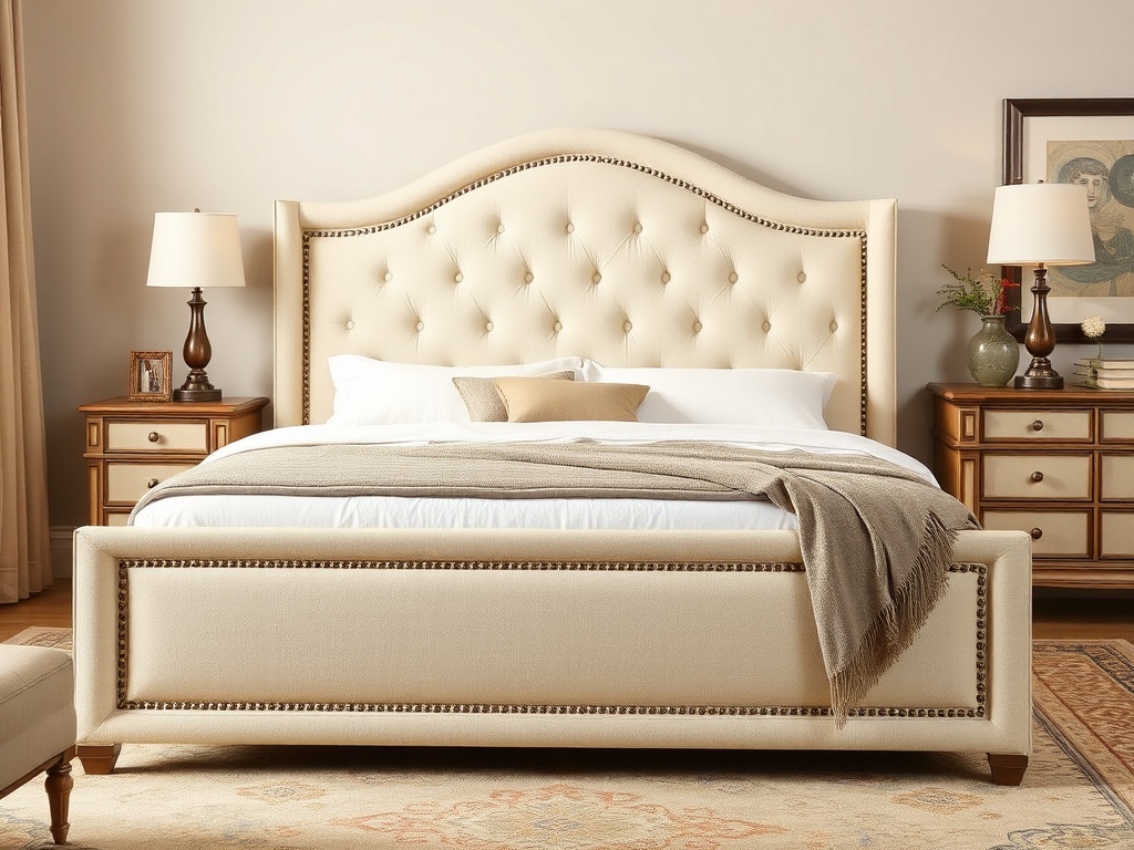 Bed - Wingback Cream Panel Traditional
