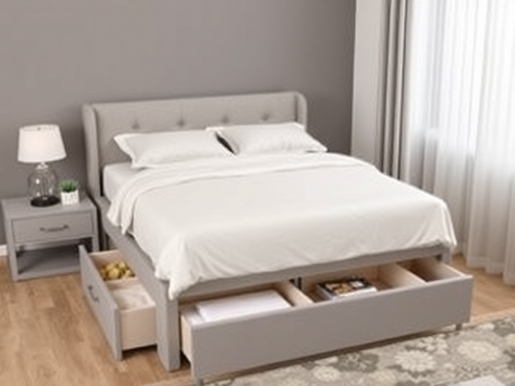 Bed - Upholstered Storage Gray Drawer