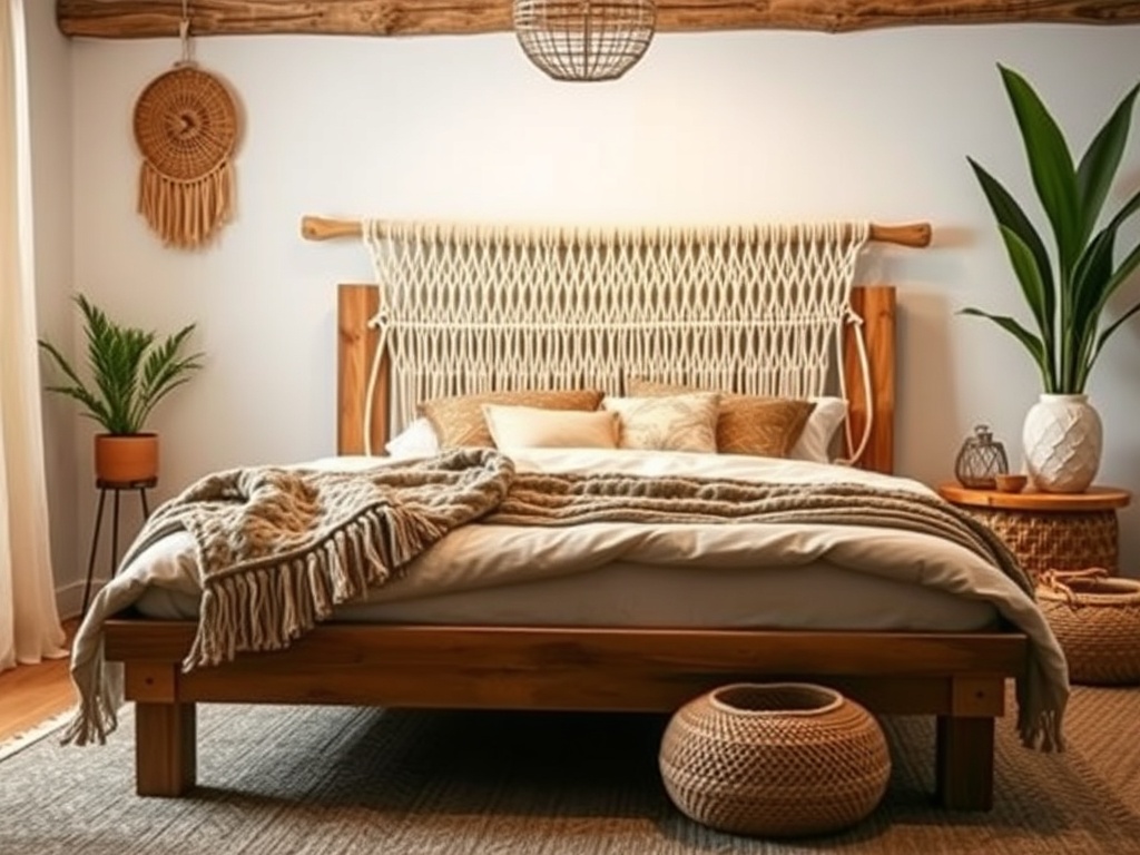 Bed - Bohemian Macrame Wooden
