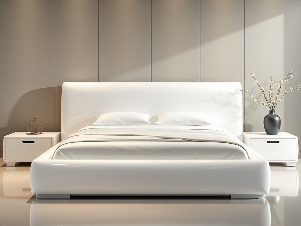Bed - Lacquer White High-Gloss Asian