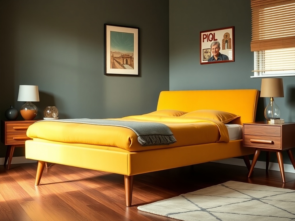 Bed - Mid-Century Mustard Yellow Retro