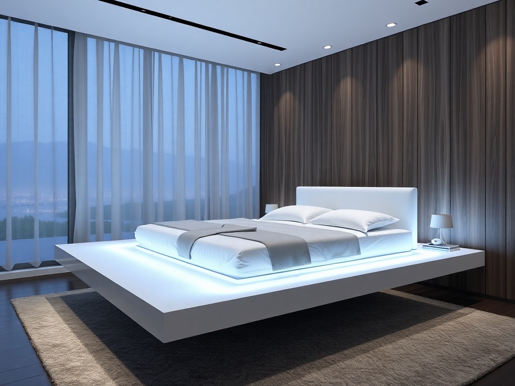 Bed - Floating LED White Lacquer