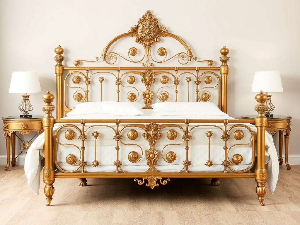Bed - Brass Steel Gold Ornate Vintage