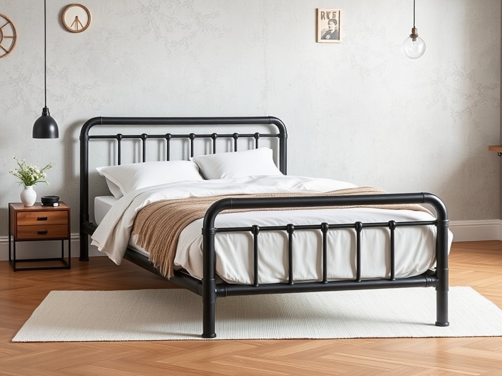 Bed - Industrial Metal Tube Minimalist
