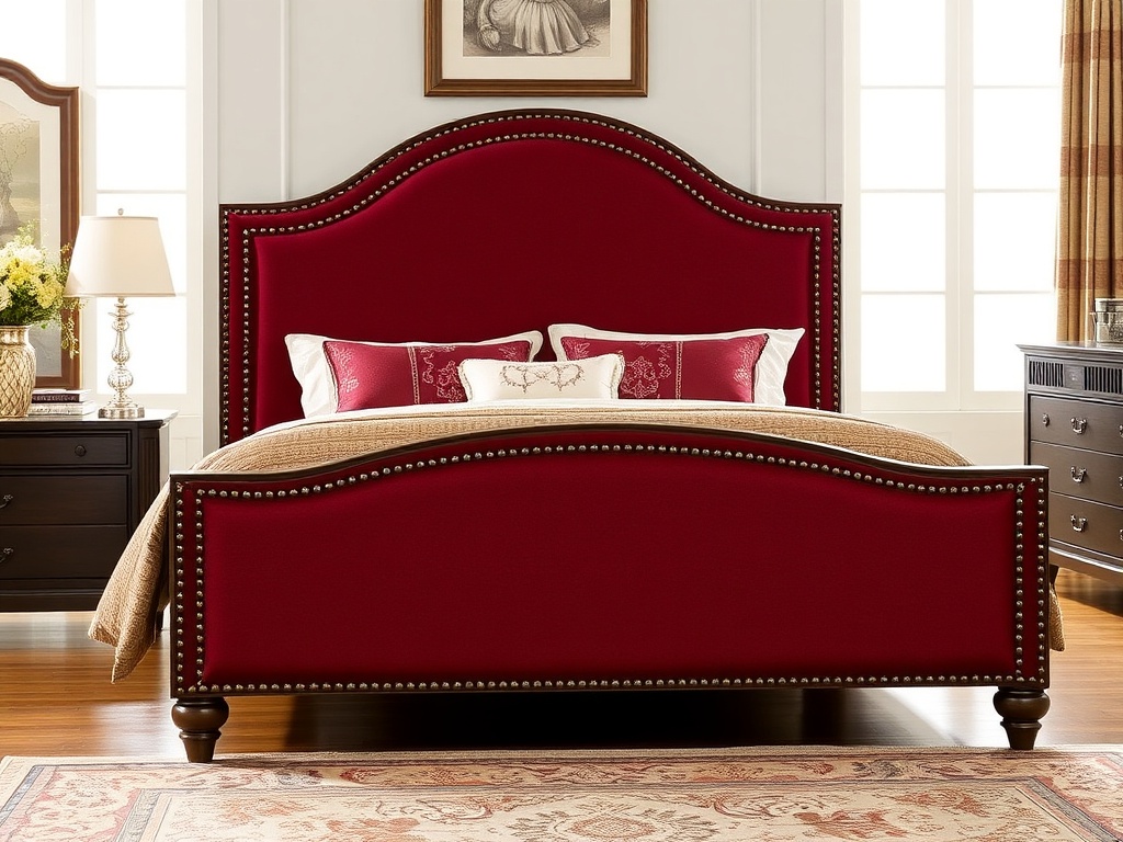 Bed - Nailhead Burgundy Tufted Formal