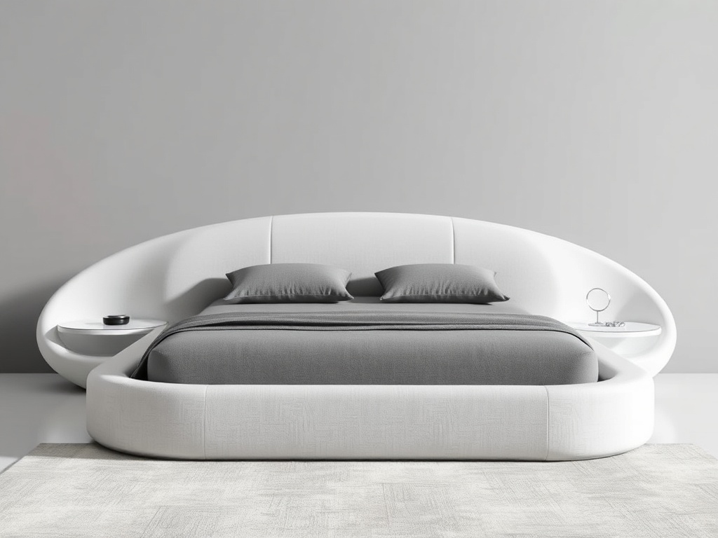 Bed - Curved Gray Textile Sculptural