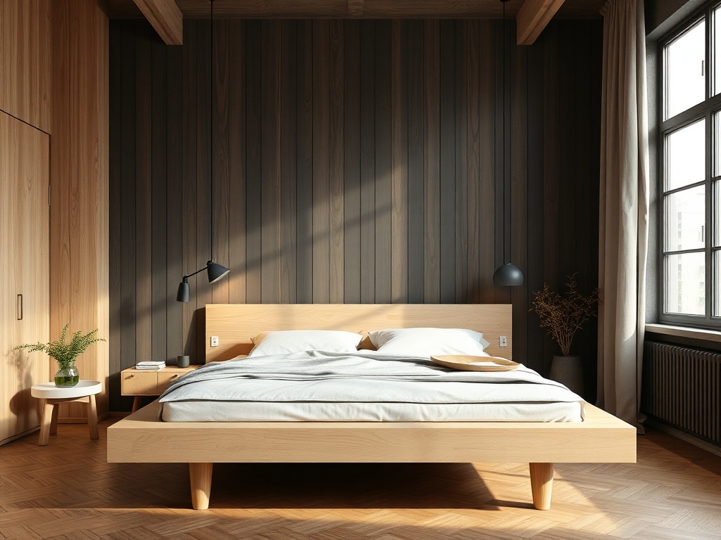 Bed - Floating Birch Scandinavian Suspended
