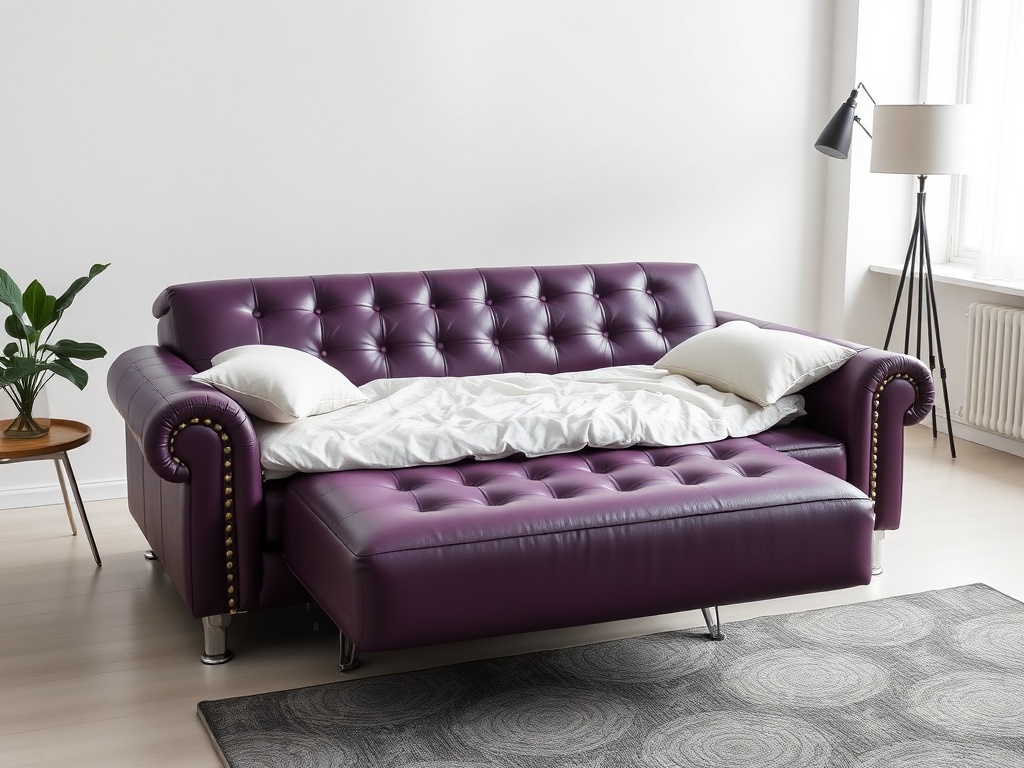 Sofa Cum Bed - Plum Purple Leather