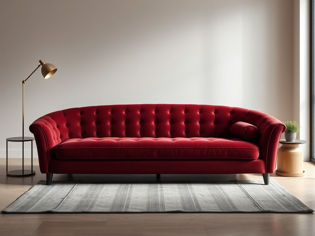 Sofa Cum Bed - Burgundy Curved Arms