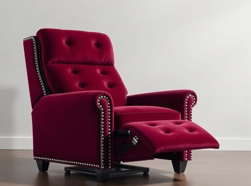 Recliner - Burgundy Velvet Power Nailhead