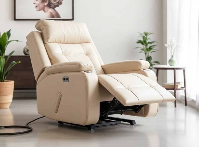 Recliner - Cream Bonded Leather Power USB