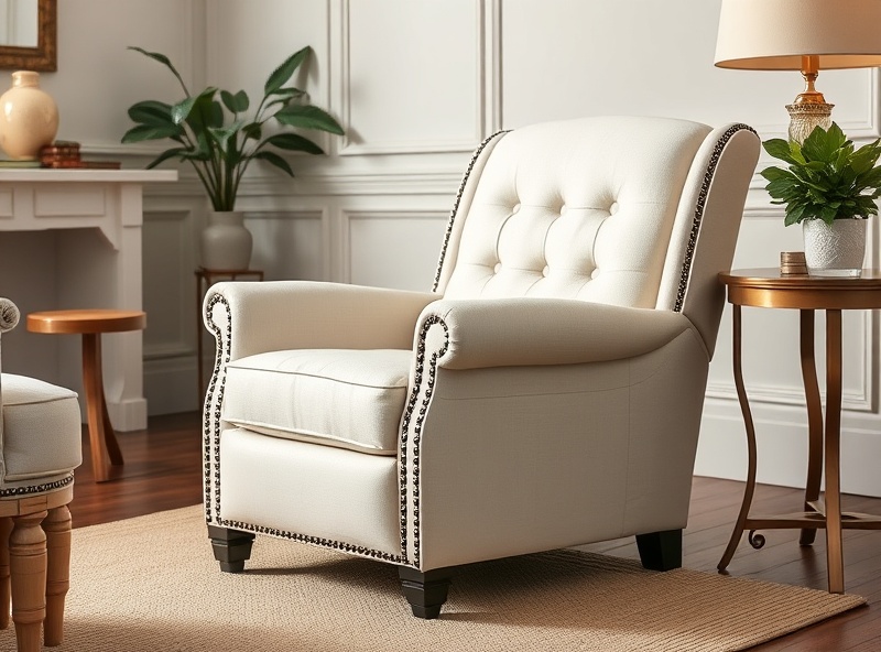 Recliner - Ivory Linen Manual Nailhead