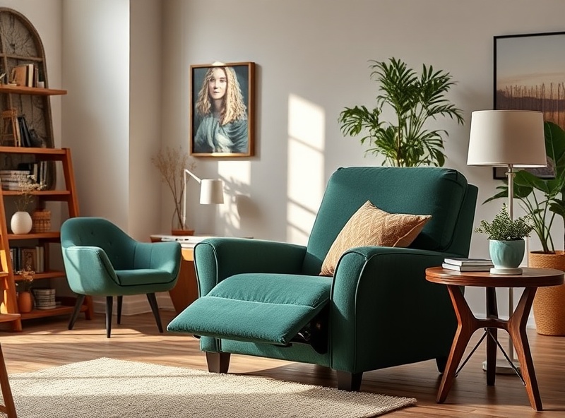 Recliner - Forest Green Fabric Manual Pillow Arms