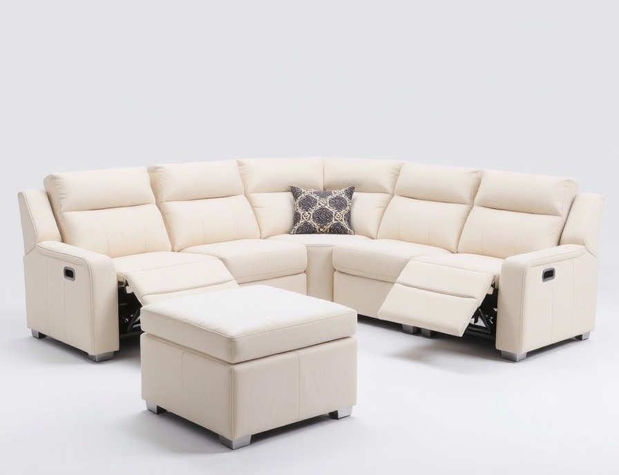 Recliner Sofa Set - Cream Microfiber 4-Piece Storage
