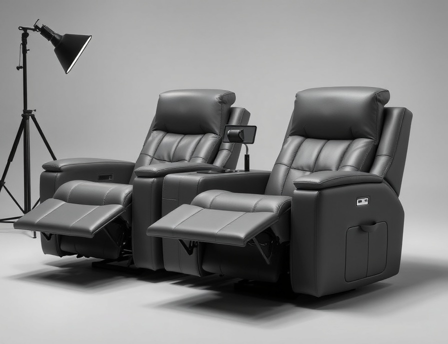 Recliner Sofa Set - Gray Bonded Leather Power Heating