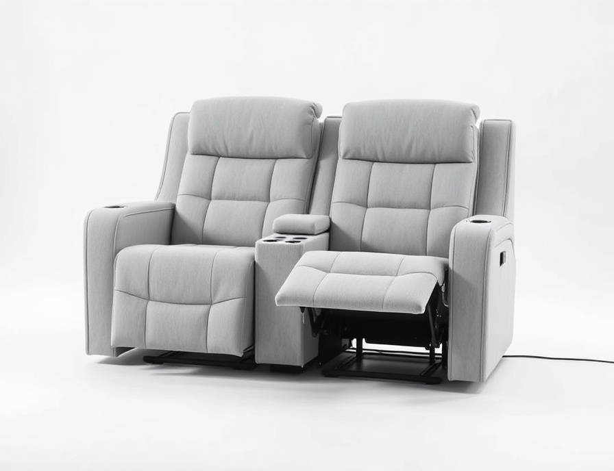 Recliner Sofa Set - Light Gray Power USB Cup Holders