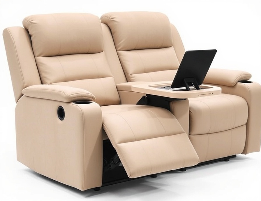 Recliner Sofa Set - Light Taupe Loveseat Power Drop Table