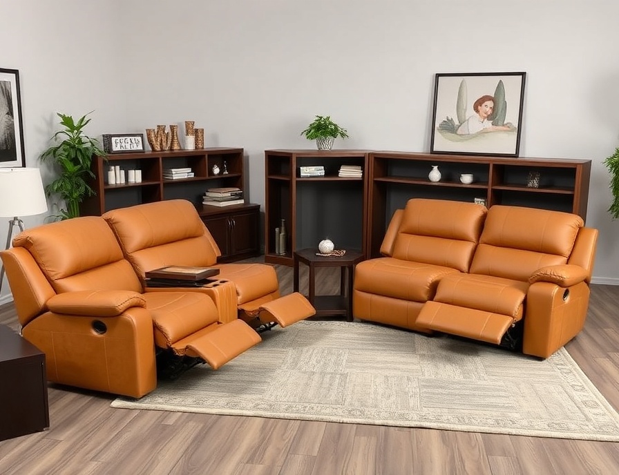Recliner Sofa Set - Warm Tan Sectional Multi-Recliners
