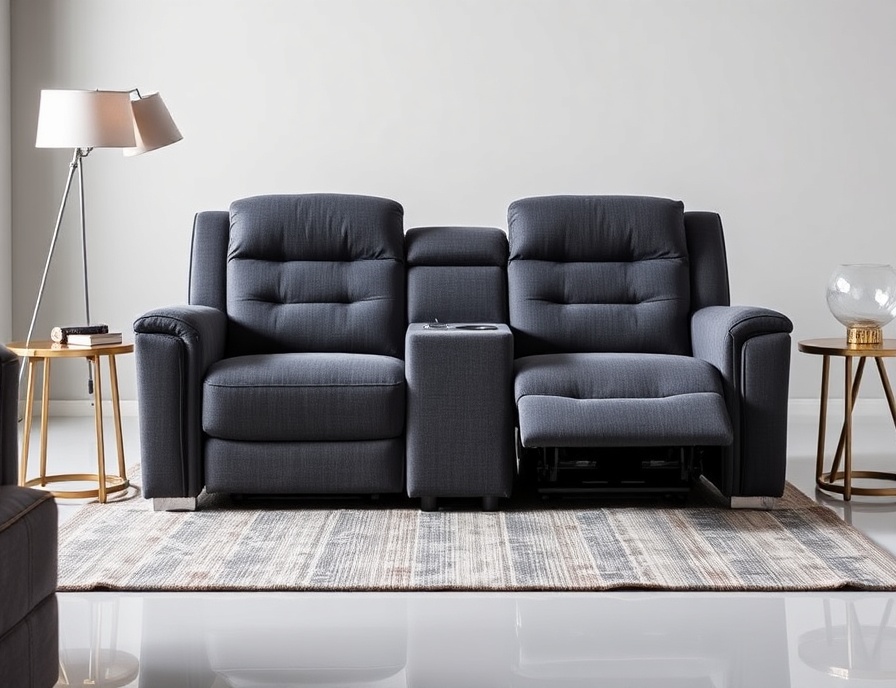 Recliner Sofa Set - Charcoal Gray Loveseat Console