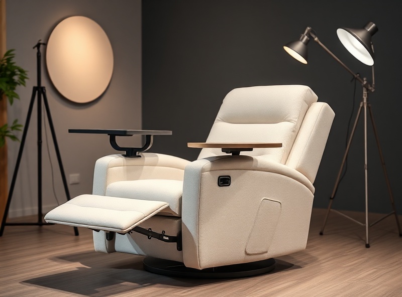 Recliner - Cream Fabric Power Drop Down Table