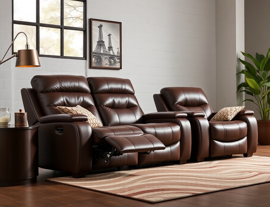 Recliner Sofa Set - Chocolate Brown 3-Piece Power Massage