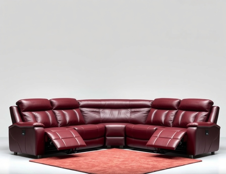 Recliner Sofa Set - Burgundy Leather Corner Power