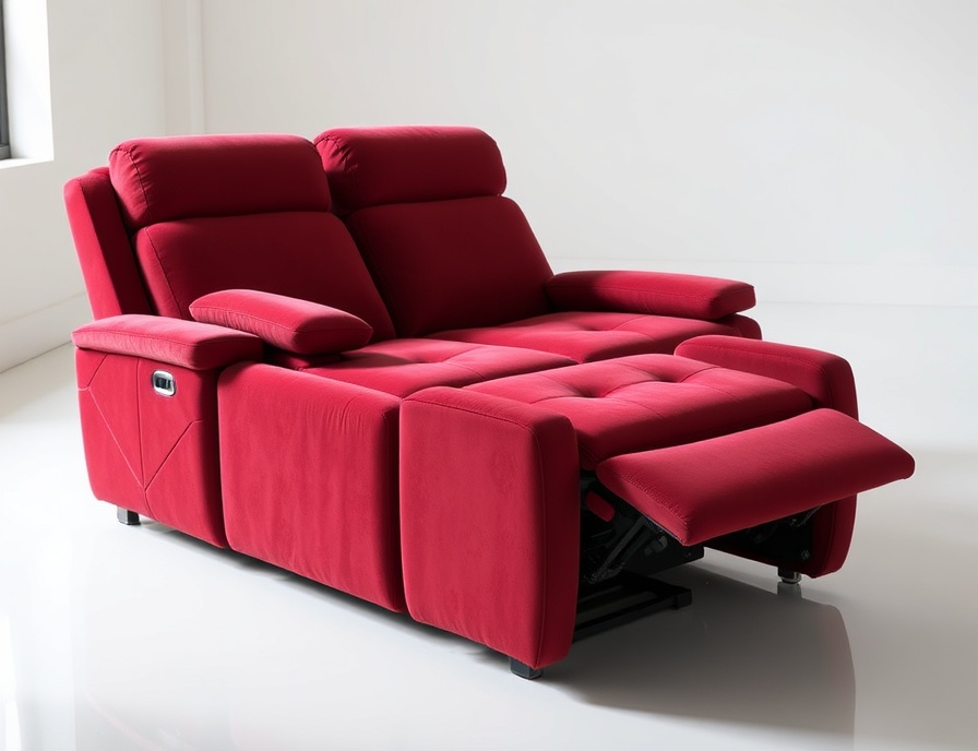 Recliner Sofa Set - Wine Red Velvet Power