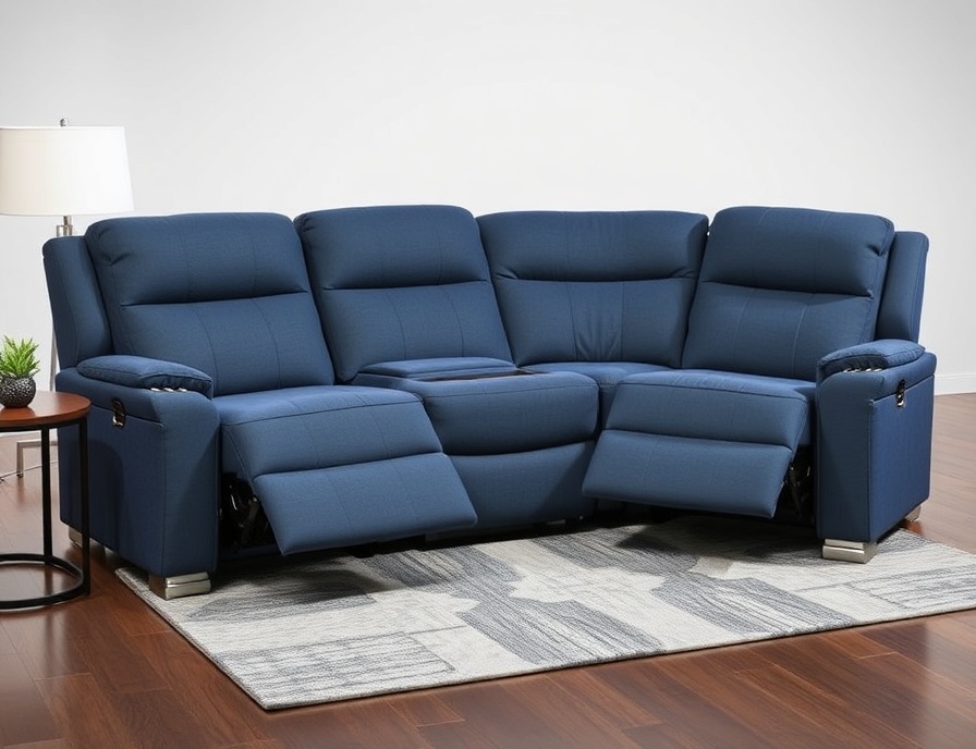Recliner Sofa Set - Slate Blue Microfiber Power Console