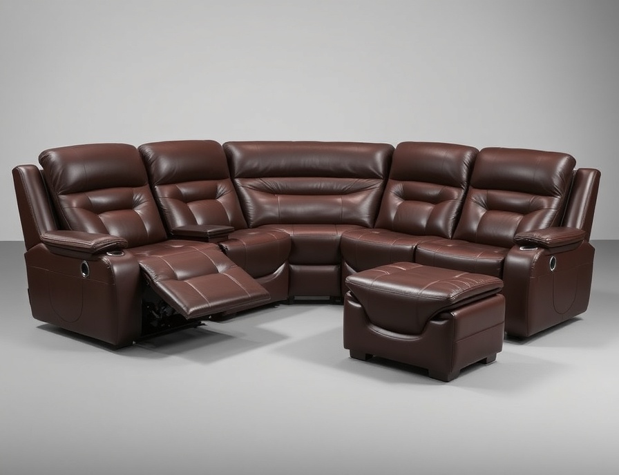 Recliner Sofa Set - Dark Brown L-Sectional Power Storage