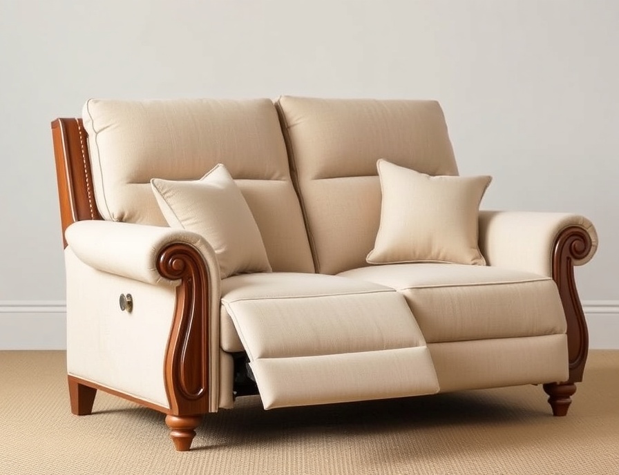 Recliner Sofa Set - Beige Linen Loveseat Manual