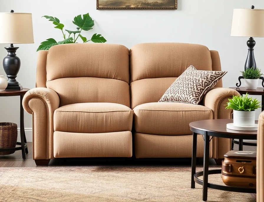 Recliner Sofa Set - Oatmeal Loveseat Manual Pillow Arms