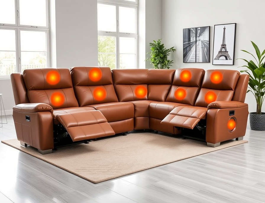 Recliner Sofa Set - Caramel Leather Sectional Power Massage