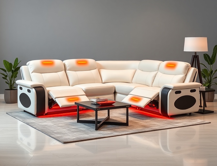 Recliner Sofa Set - Ivory Bonded Leather Sectional Power