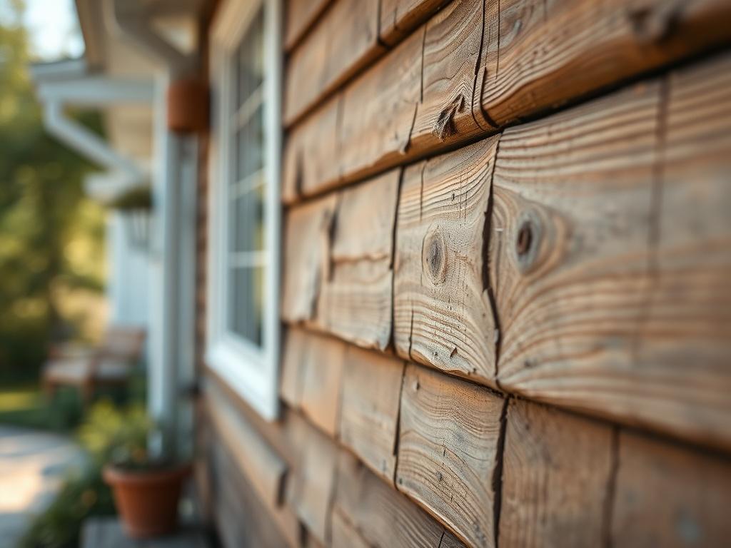 **Prompt for AI Image Generator:**

Create a realistic high-resolution photo that captures a close-up shot of a weathered wooden exterior wall of a home, showcasing clear signs of peeling paint and fading colors. Emphasize the texture of the peeling paint, with the wood grain subtly visible beneath. The primary focus should be on this single wall section, illustrating the severity of its wear and tear.

The background should be softly blurred to create a hyper-realistic depth of field (bokeh effect), ensuri