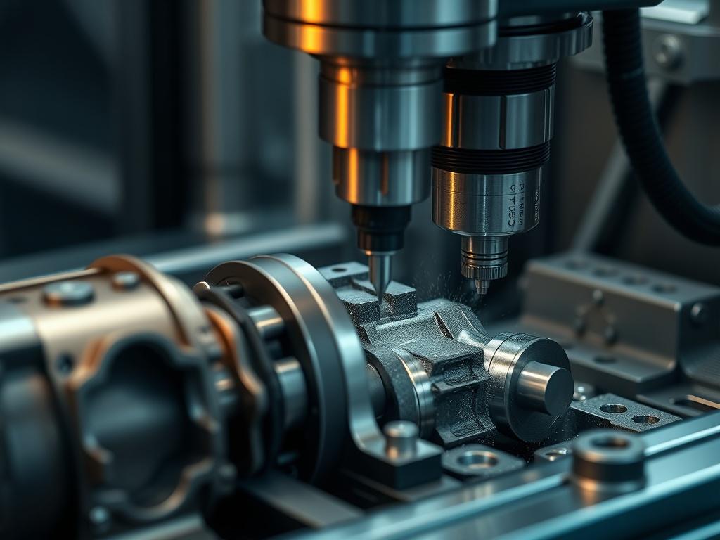 A high resolution close up of a CNC machine in