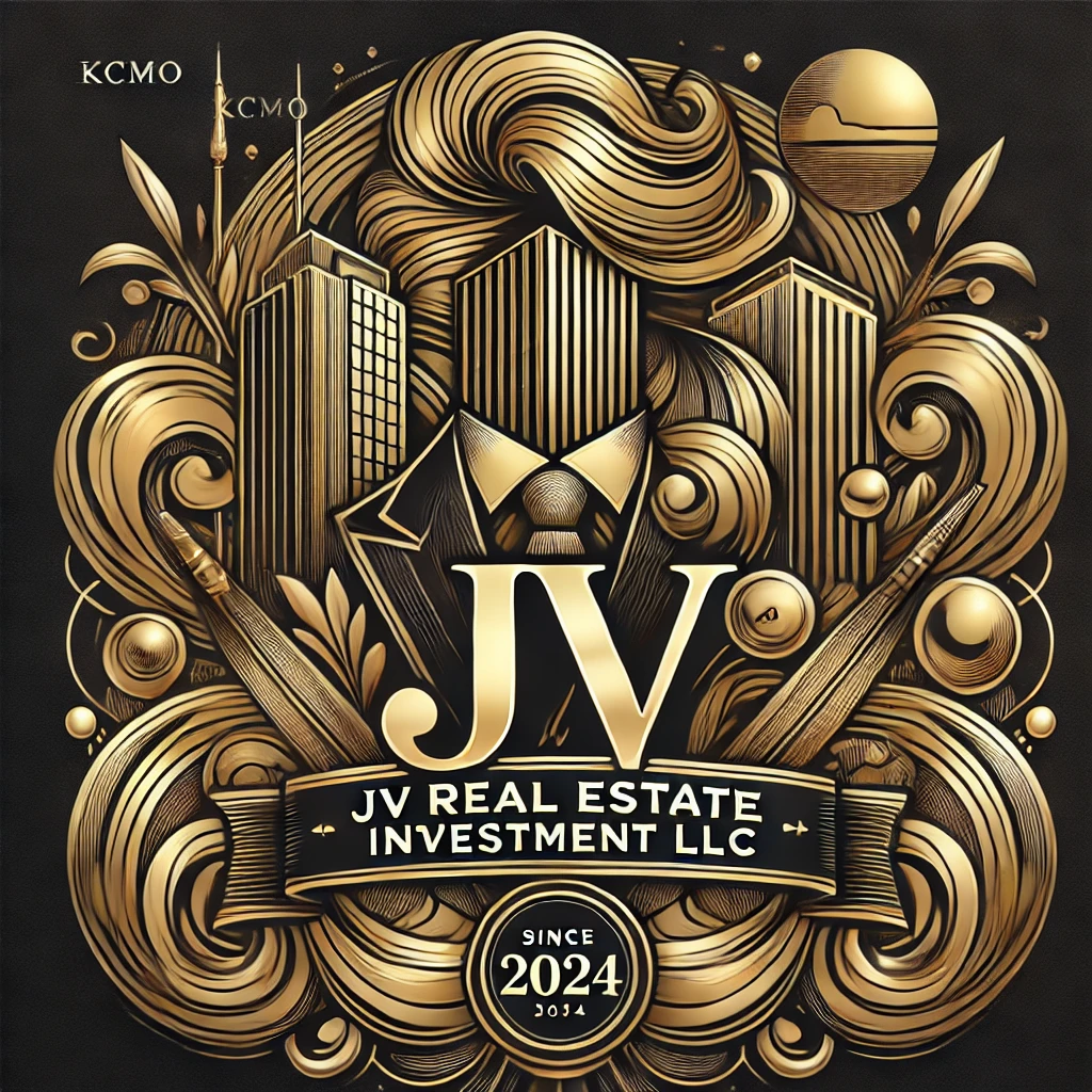 DALL·E 2025-02-10 05.30.43 - A luxurious, highly detailed logo for 'JV Real Estate Investment LLC' with a gold and black color scheme. The design should incorporate elegant real e.webp