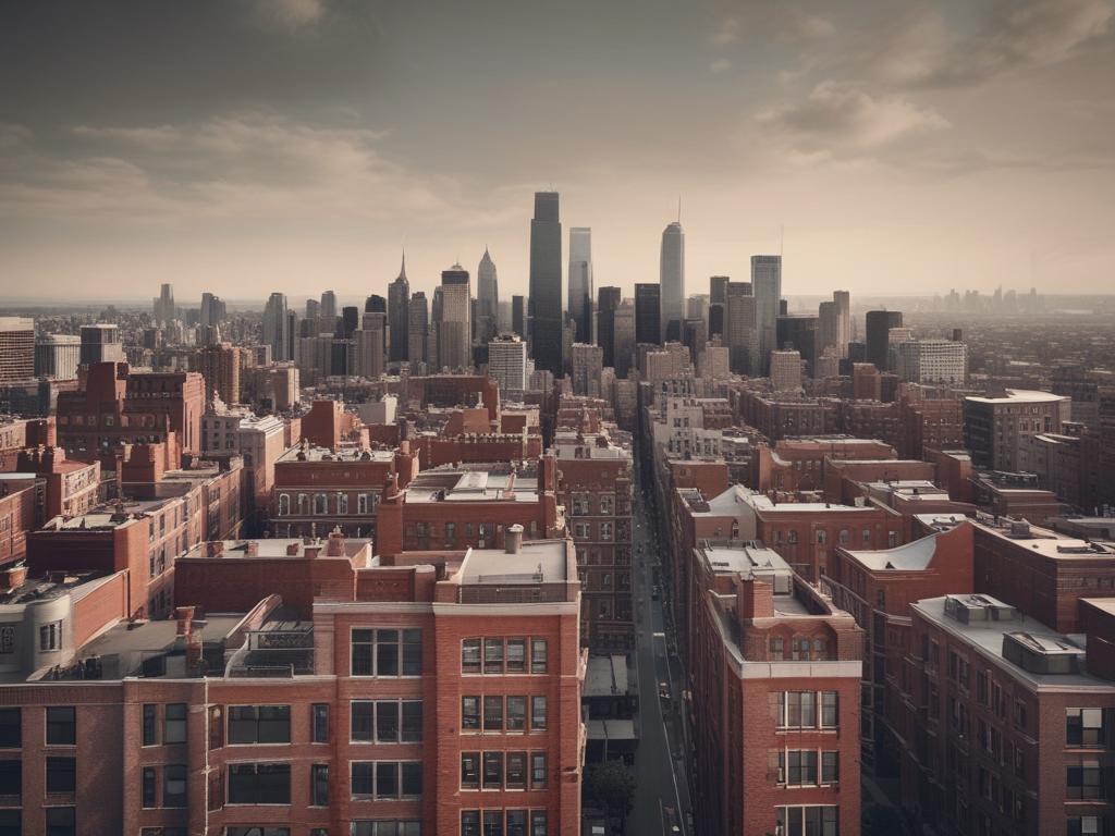 commercial tower, premium red bricks, city skyline