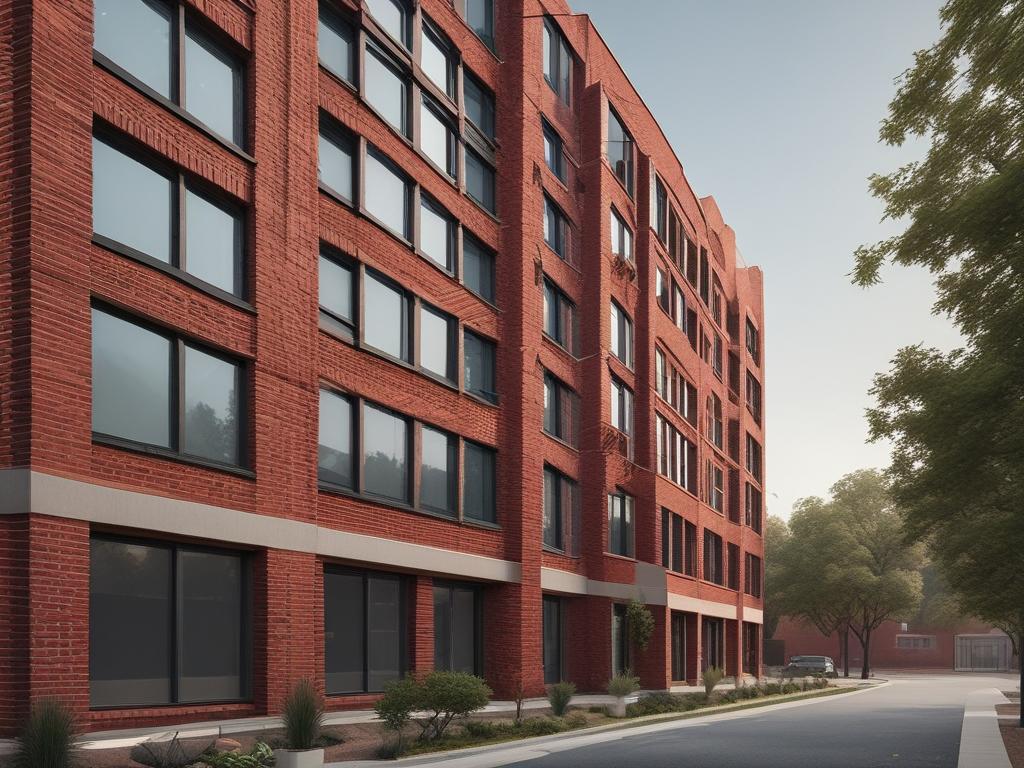 modern residential complex, quality red bricks, sustainable construction