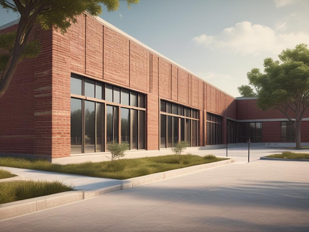 school building, eco-friendly bricks, educational facility