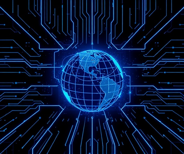 Futuristic tech pattern with neon grid