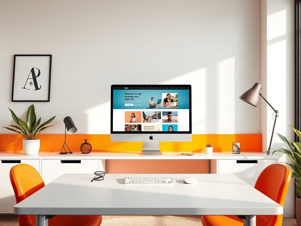 A bright and inviting workspace featuring a modern desk with
