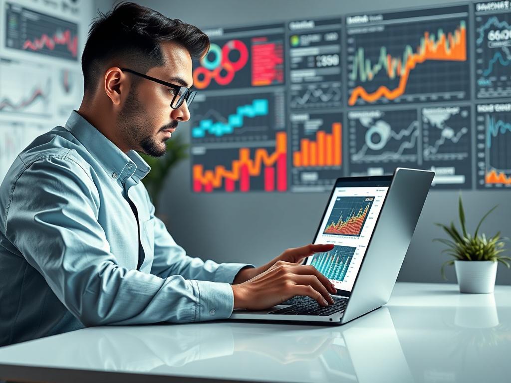 A digital marketing professional analyzing search engine rankings and keyword