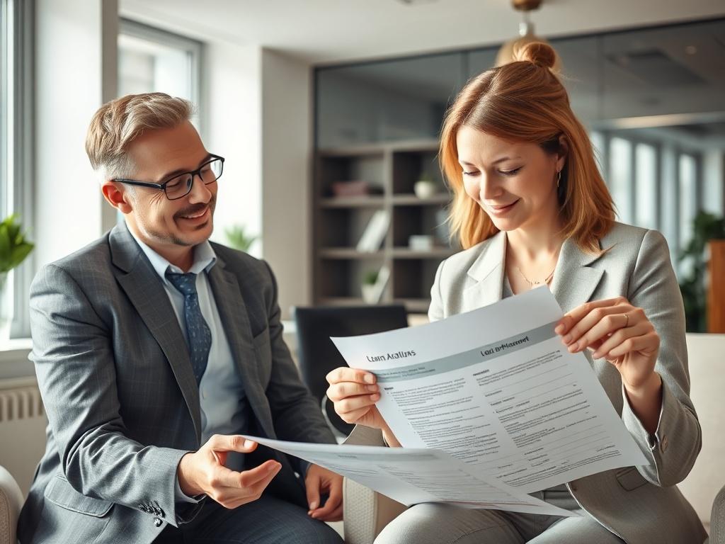 A financial advisor reviewing loan documents with a client in